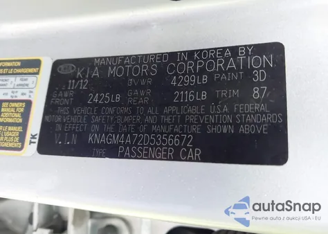 2013 Kia Optima Lx from USA, damaged, VIN KNAGM4A72D5356672